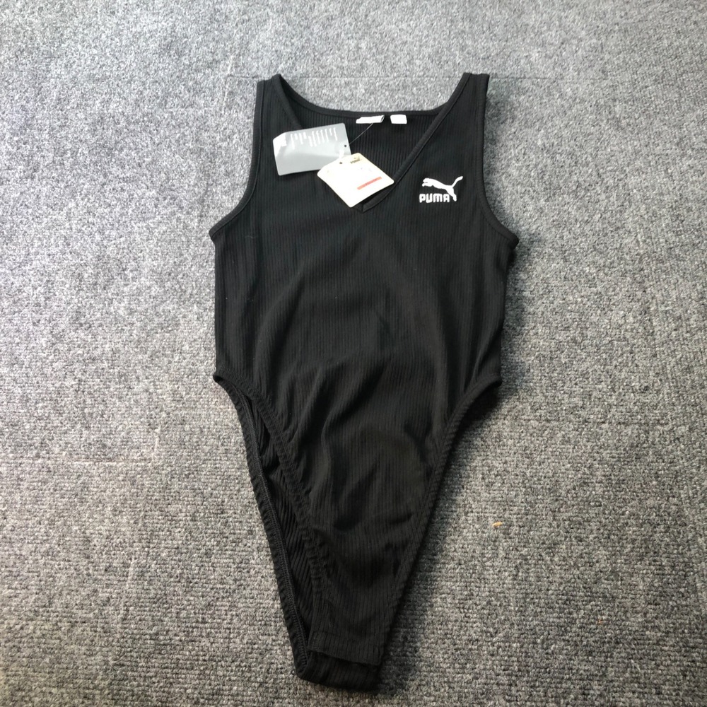 Puma Classics Ribbed Bodysuit Black XS/TP Sleeveless Tank Top Leotard